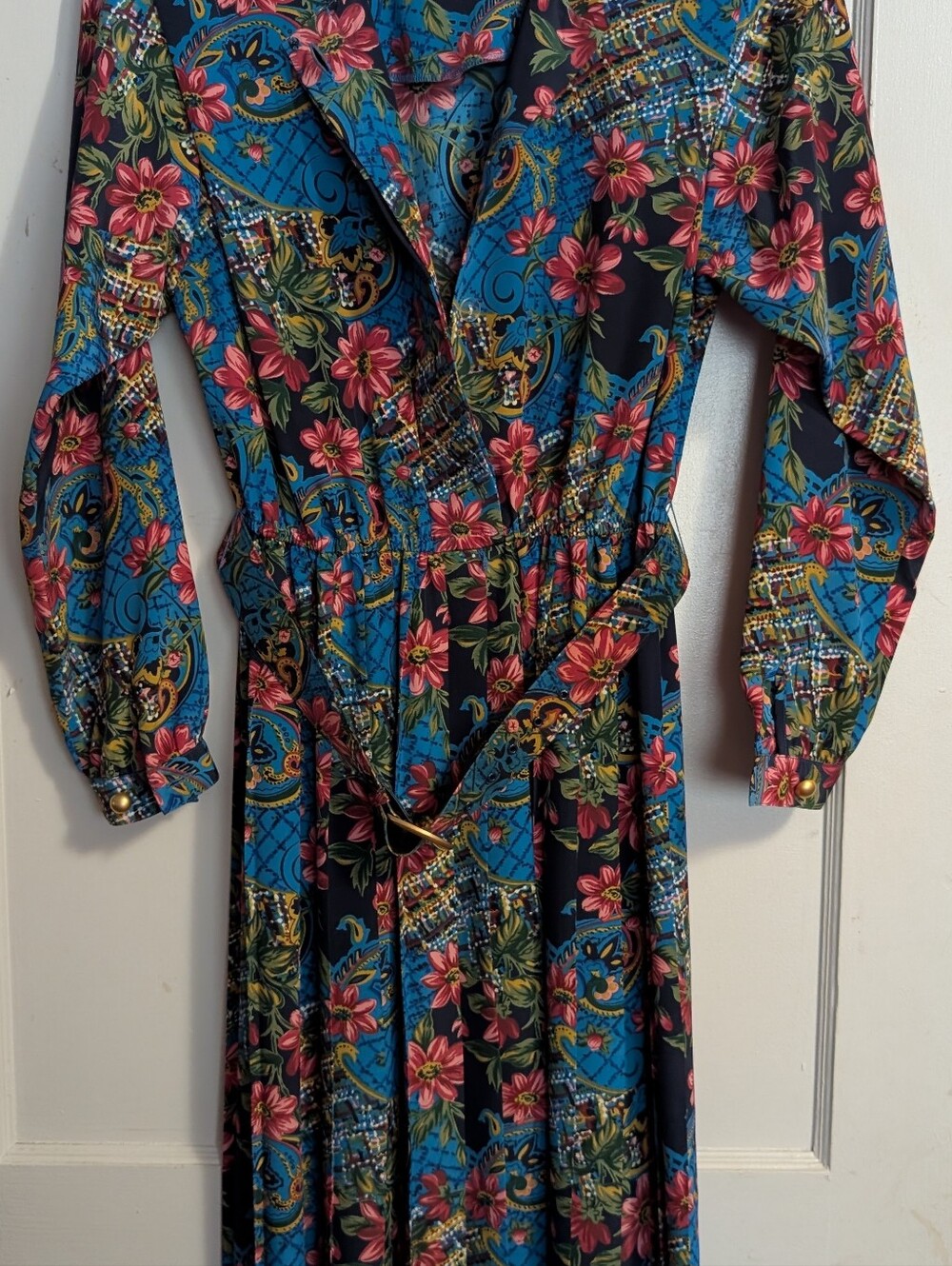 Leslie Fay Floral Blue & Pink Long Sleeve Wrap Dress